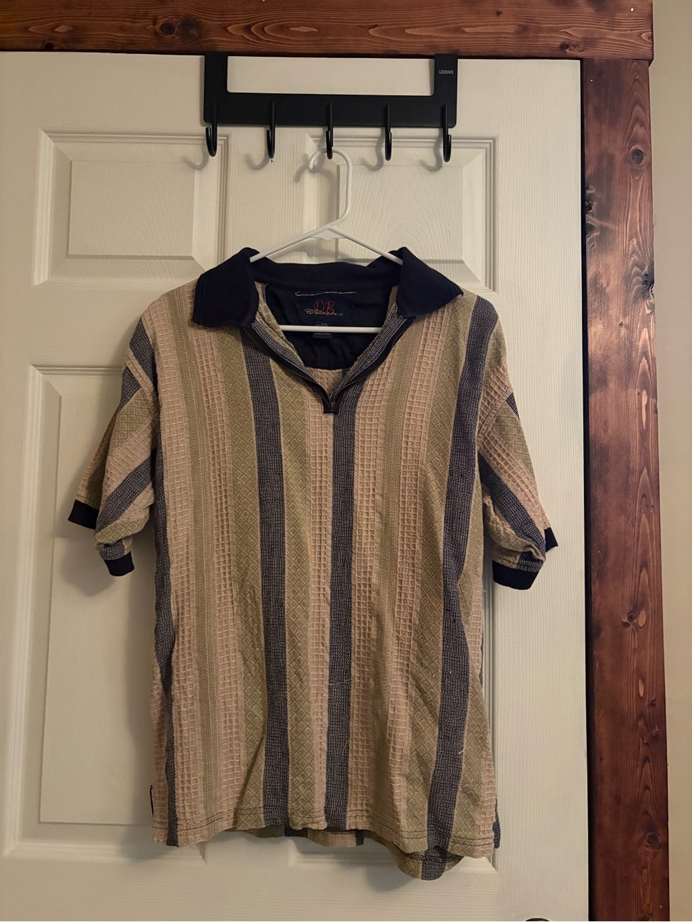 Classic Striped Short-Sleeve Polo in Beige, Olive & Navy